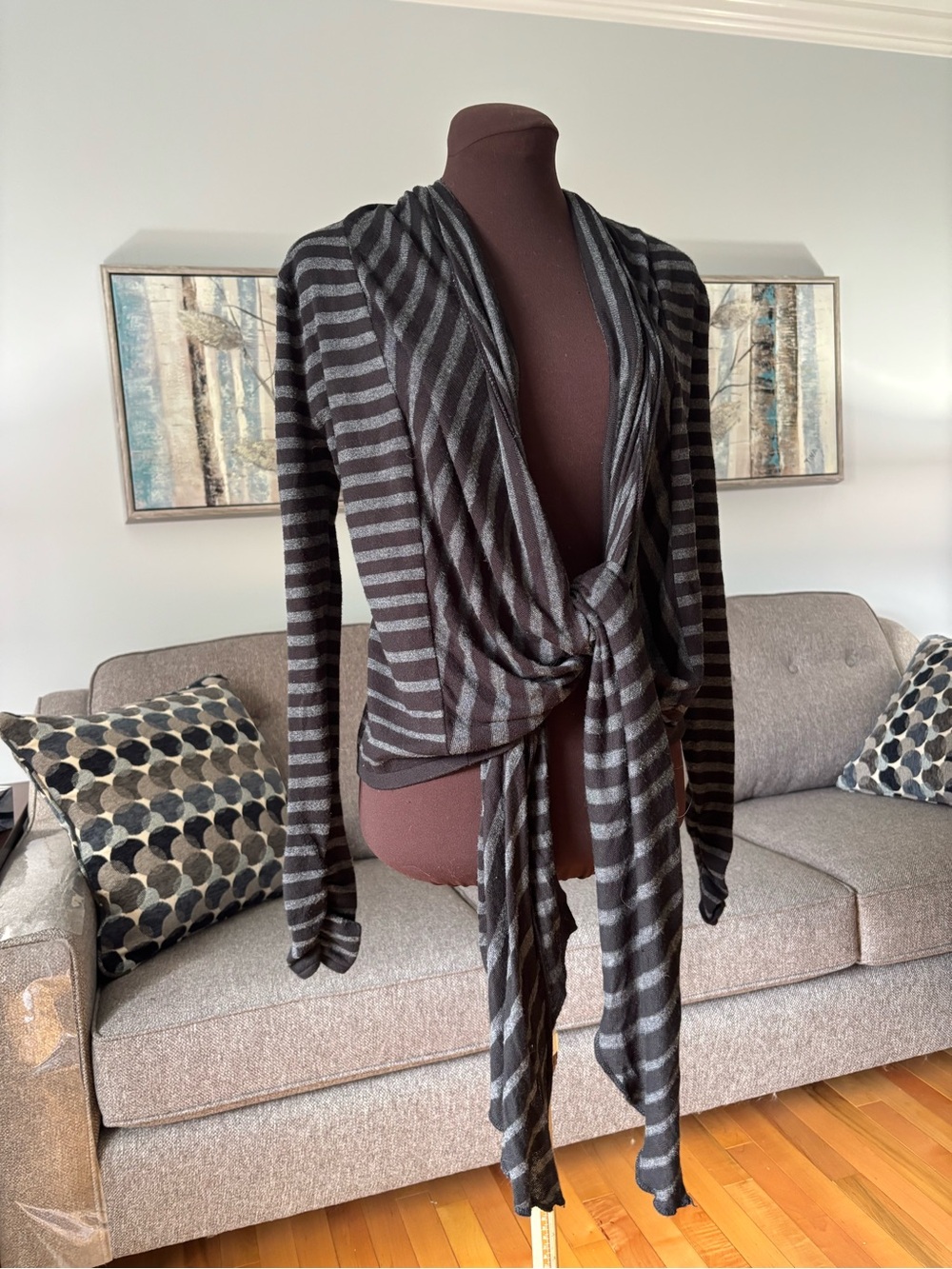 Y2K Guess Striped Knit Cardigan - Black & Gray